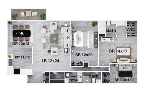 Floor plan for 3 beds, 2 baths, 1651 sqft